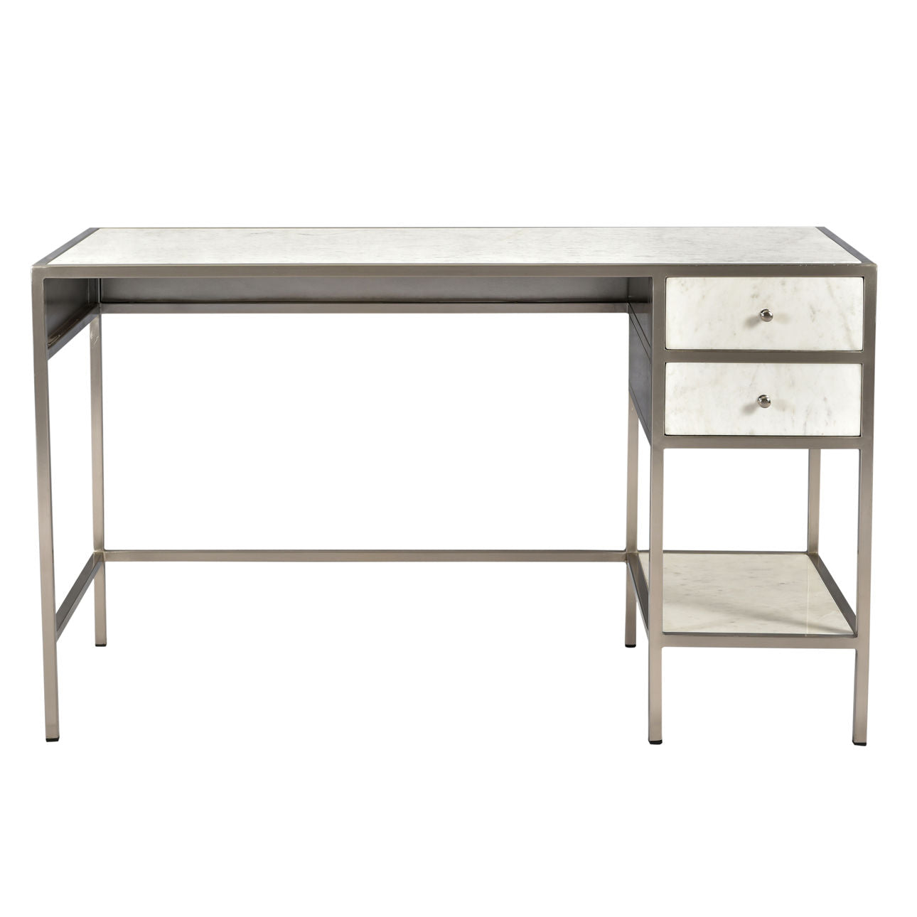 Antique Nickel Finish and Natural Marble Banswara Marble and Iron Desk 51 in Wide