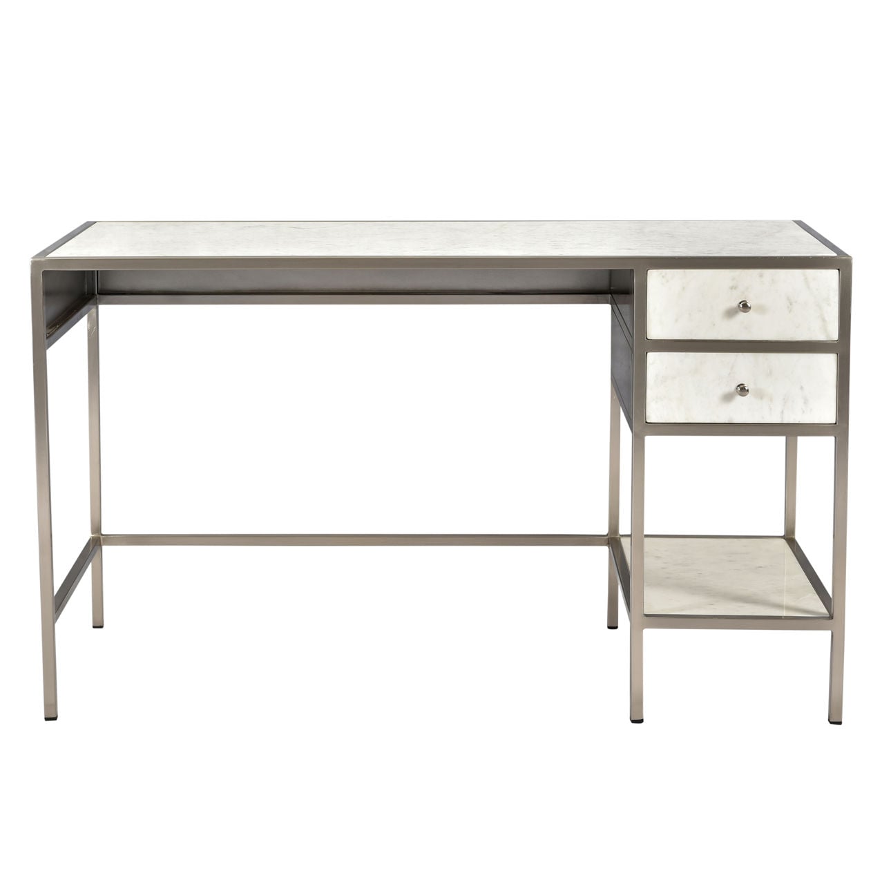 Antique Nickel Finish and Natural Marble Banswara Marble and Iron Desk 51 in Wide