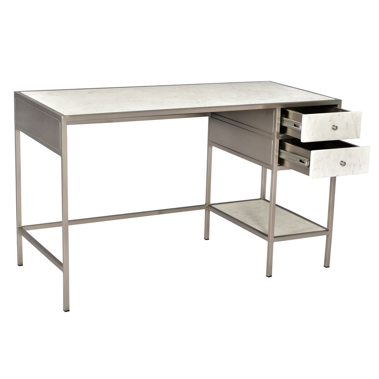 Antique Nickel Finish and Natural Marble Banswara Marble and Iron Desk 51 in Wide