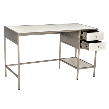 Antique Nickel Finish and Natural Marble Banswara Marble and Iron Desk 51 in Wide