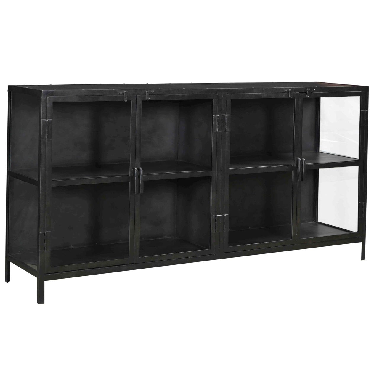 Antique Gunmetal Finish Iron Frame and Glass Doors Sideboard 72 in Wide