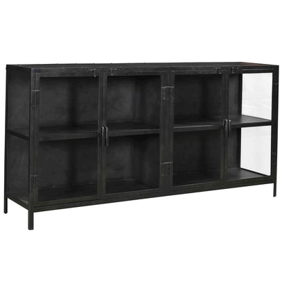 Antique Gunmetal Finish Iron Frame and Glass Doors Sideboard 72 in Wide