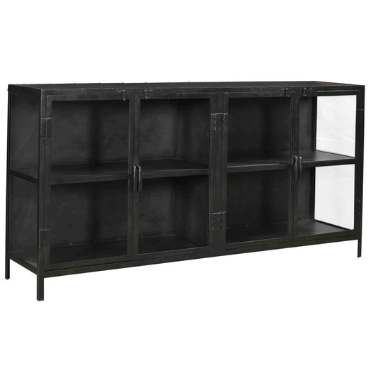 Antique Gunmetal Finish Iron Frame and Glass Doors Sideboard 72 in Wide