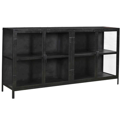 Antique Gunmetal Finish Iron Frame and Glass Doors Sideboard 72 in Wide