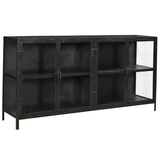 Antique Gunmetal Finish Iron Frame and Glass Doors Sideboard 72 in Wide