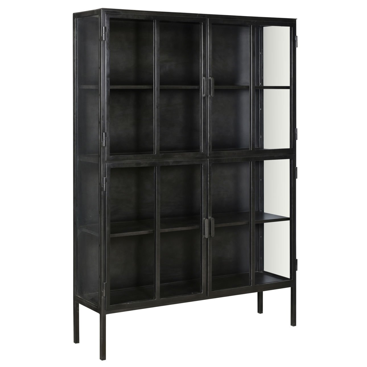Antique Gunmetal Finish Iron Frame and Glass Doors Cabinet 51 in Wide