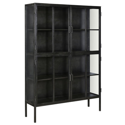 Antique Gunmetal Finish Iron Frame and Glass Doors Cabinet 51 in Wide