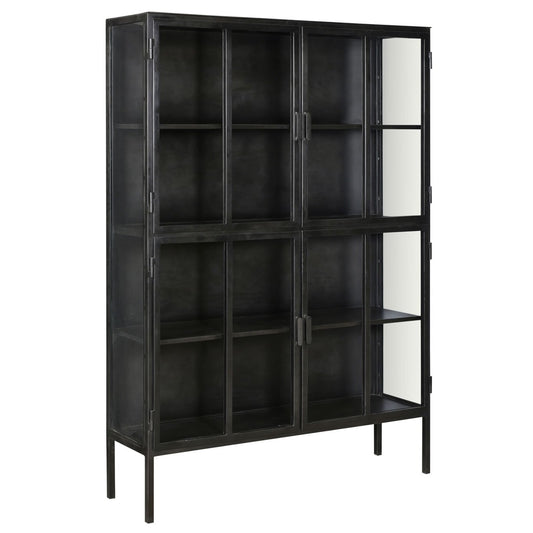 Antique Gunmetal Finish Iron Frame and Glass Doors Cabinet 51 in Wide