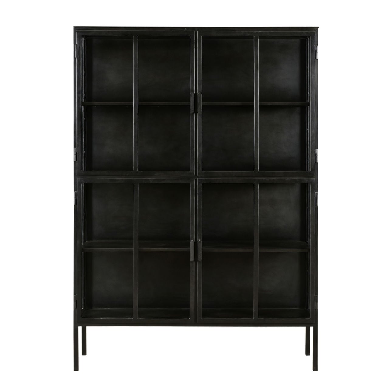Antique Gunmetal Finish Iron Frame and Glass Doors Cabinet 51 in Wide