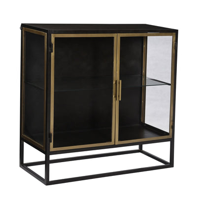 Antique Gunmetal Finish with Brass Accents Iron and Glass Doors Sideboard 36 in Wide