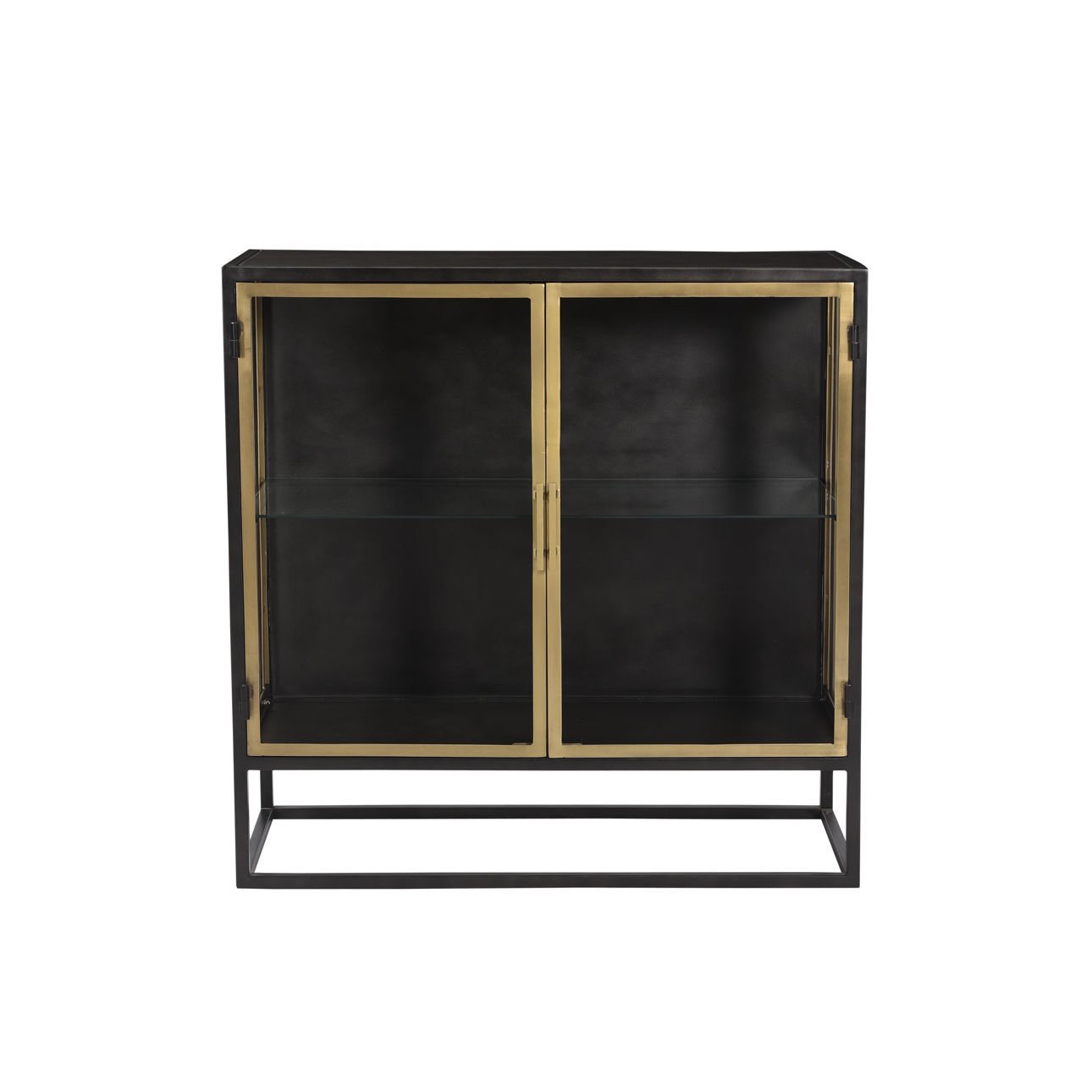 Antique Gunmetal Finish with Brass Accents Iron and Glass Doors Sideboard 36 in Wide