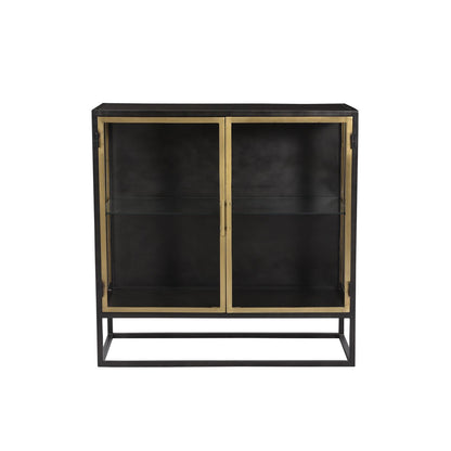Antique Gunmetal Finish with Brass Accents Iron and Glass Doors Sideboard 36 in Wide