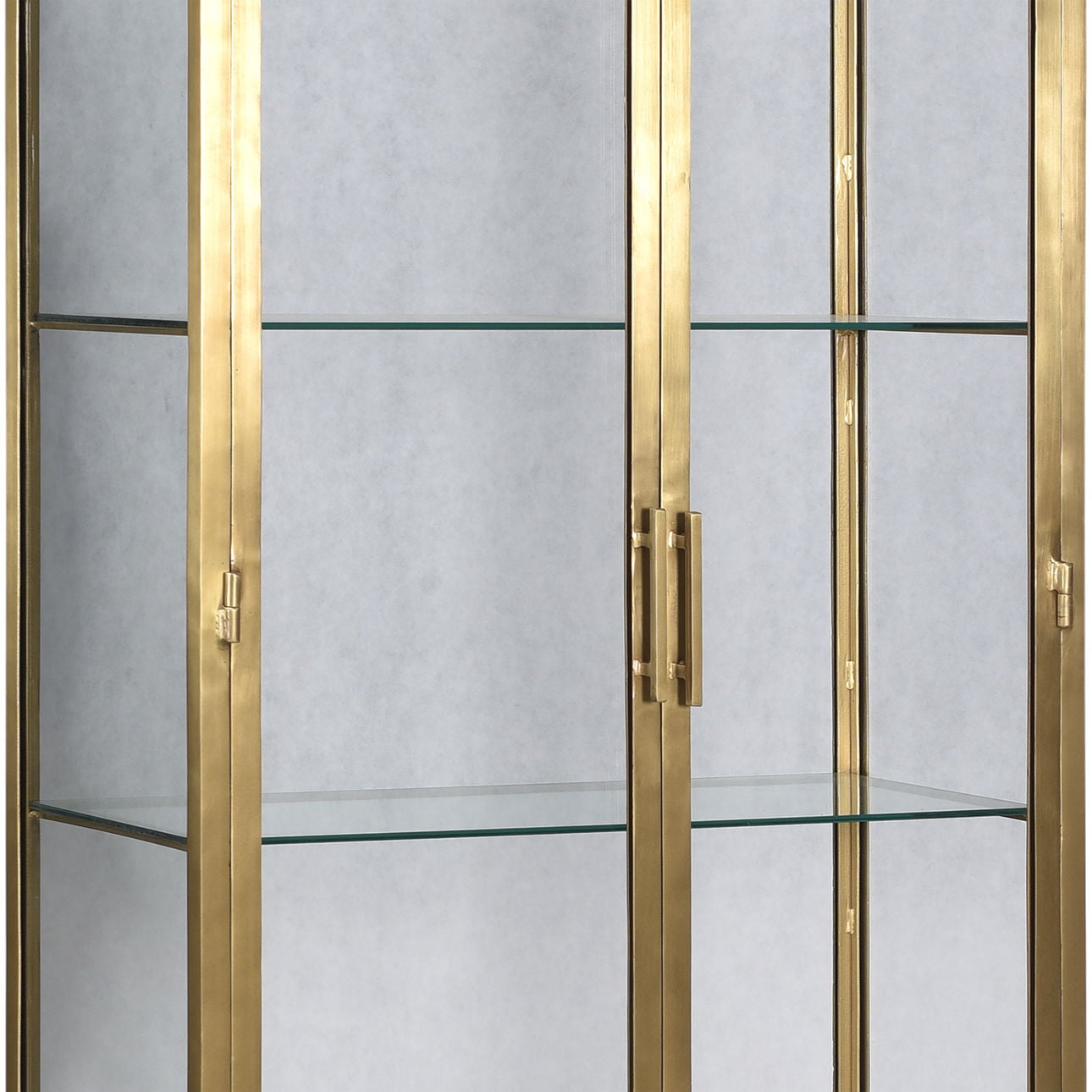 Brass Finish Iron Frame and Glass Doors Cabinet 32 in Wide