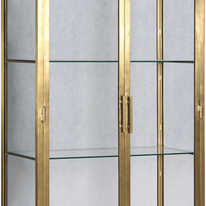 Brass Finish Iron Frame and Glass Doors Cabinet 32 in Wide