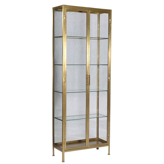 Brass Finish Iron Frame and Glass Doors Cabinet 32 in Wide