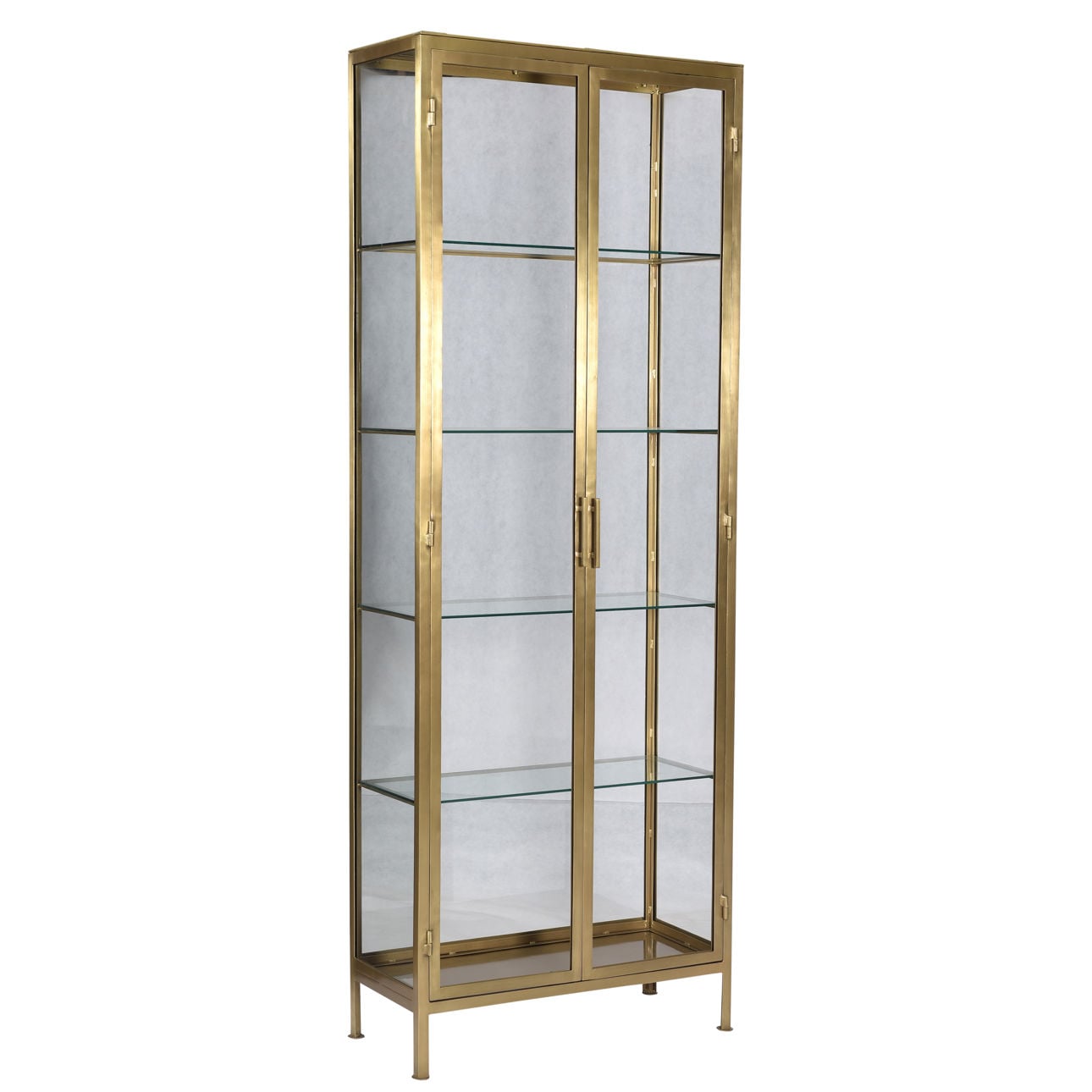 Brass Finish Iron Frame and Glass Doors Cabinet 32 in Wide