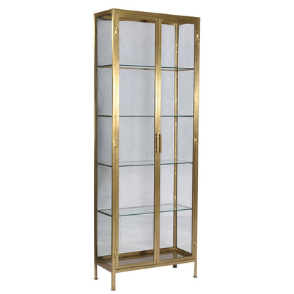 Brass Finish Iron Frame and Glass Doors Cabinet 32 in Wide