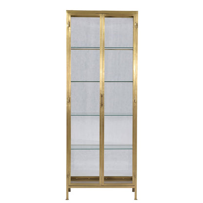 Brass Finish Iron Frame and Glass Doors Cabinet 32 in Wide