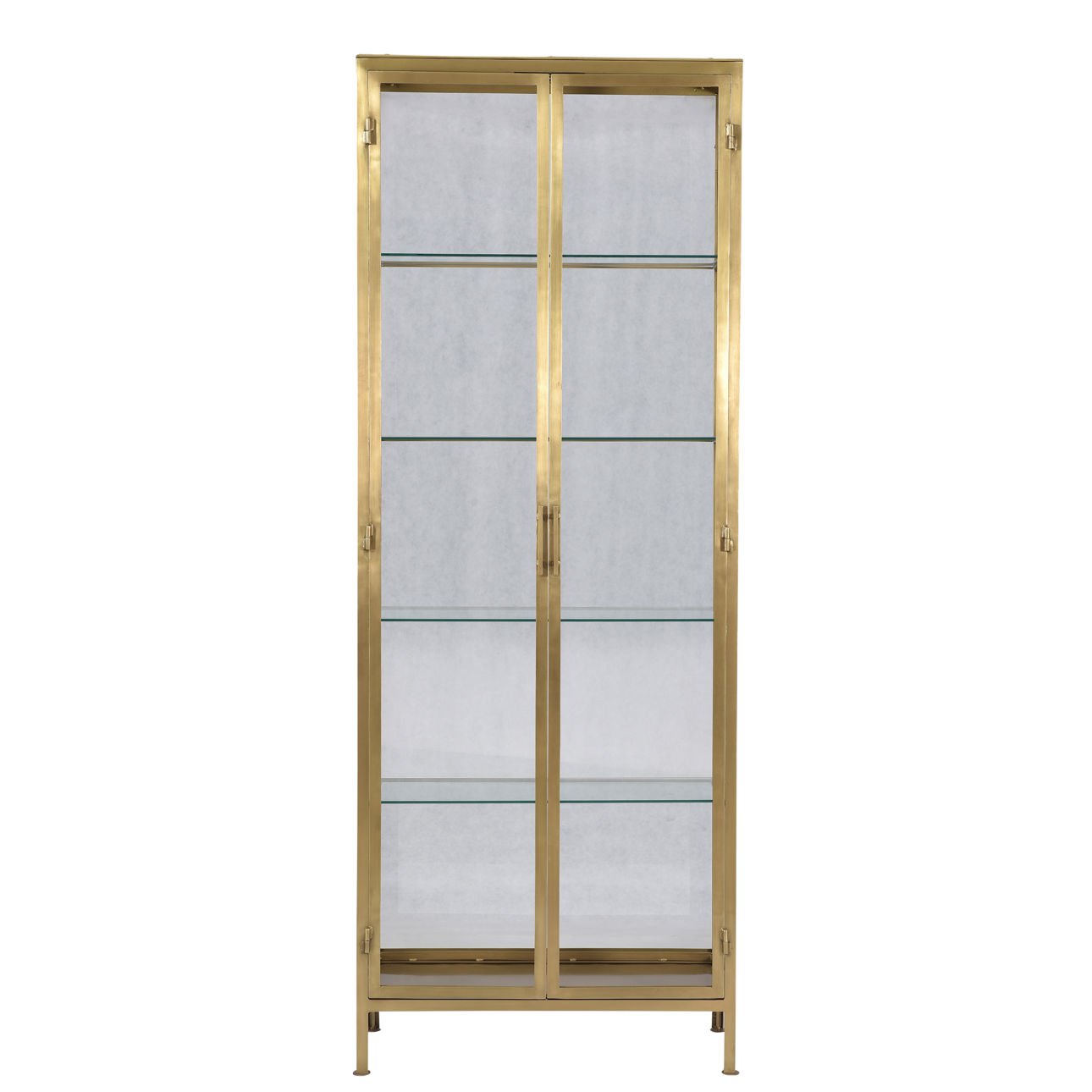 Brass Finish Iron Frame and Glass Doors Cabinet 32 in Wide