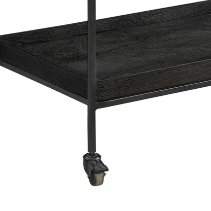 Black Wood Finish, Gunmetal Iron, and White Marble Iron Frame with Mango Wood and Marble Tray Cart 32 in Wide