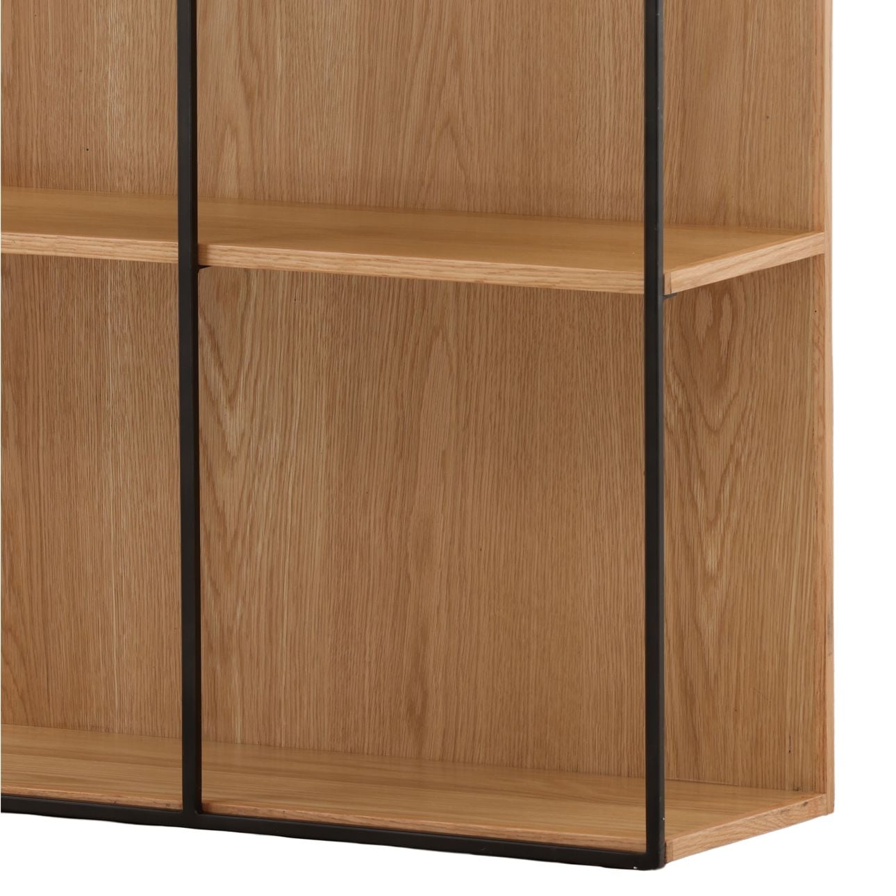 Natural Wood Finish with Matte Black Metal Oak Veneer and Iron Bookcase 32 in Wide