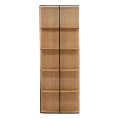 Natural Wood Finish with Matte Black Metal Oak Veneer and Iron Bookcase 32 in Wide