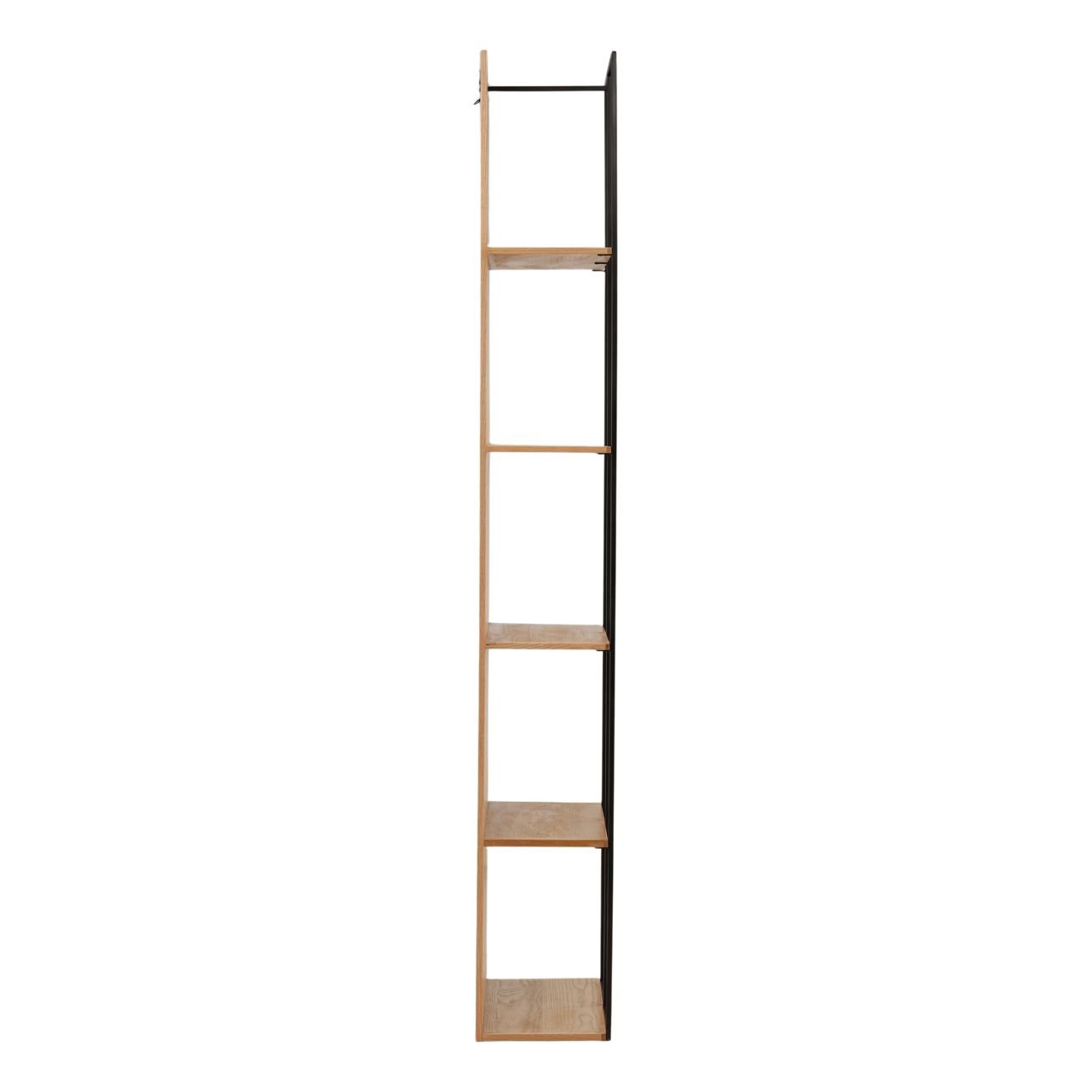 Natural Wood Finish with Matte Black Metal Oak Veneer and Iron Bookcase 32 in Wide