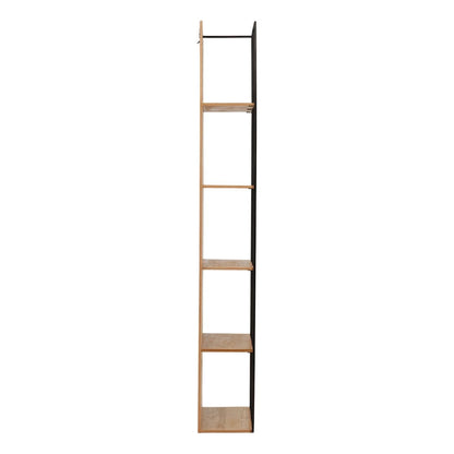 Natural Wood Finish with Matte Black Metal Oak Veneer and Iron Bookcase 32 in Wide