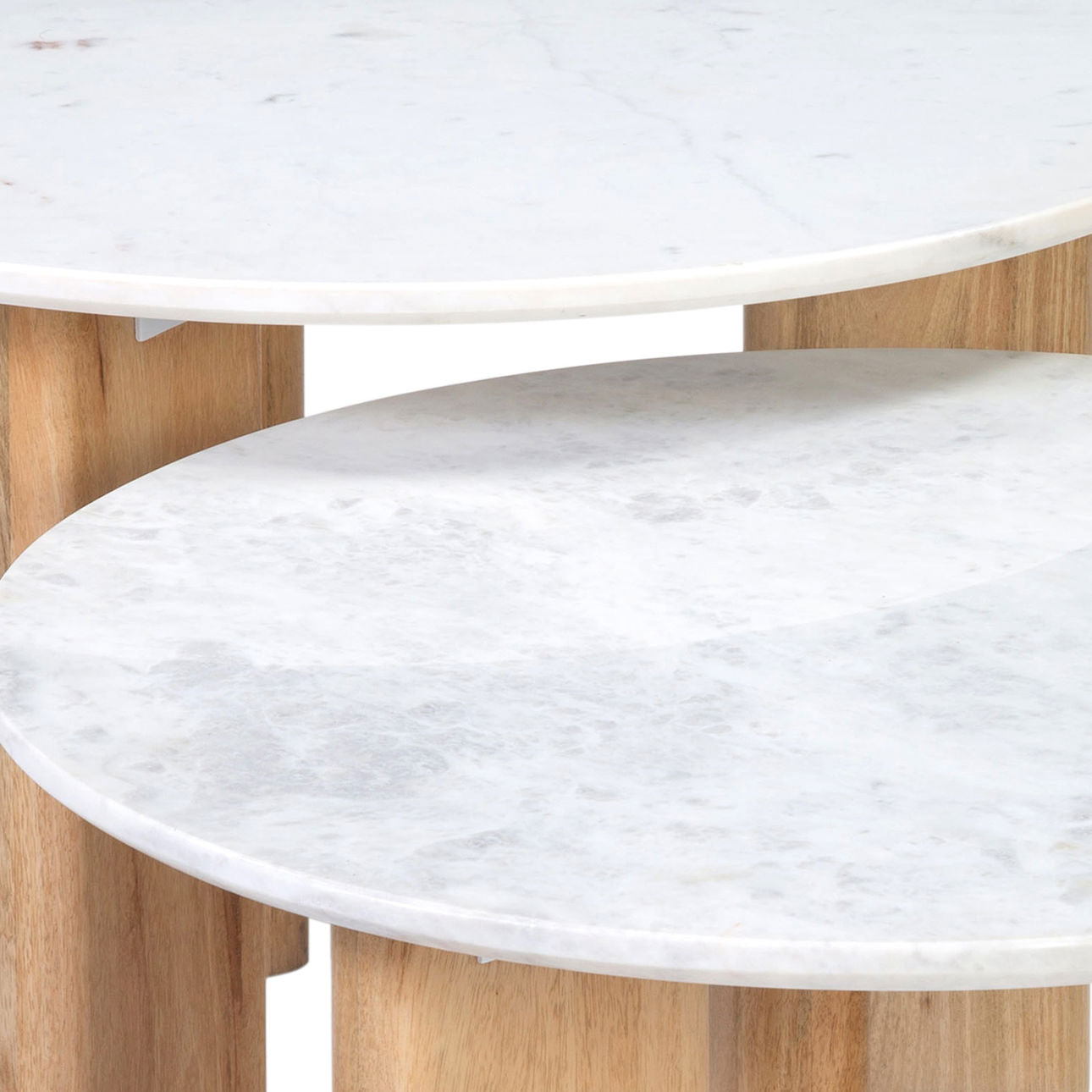 White Marble and Natural Wood Finish Banswara Marble and Mango Wood Table 30 in Wide