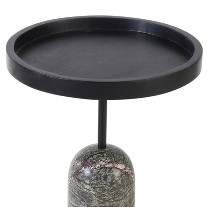 Black and Green Marble Base Mango Wood and Bidasar Marble Table 16 in Wide