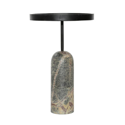 Black and Green Marble Base Mango Wood and Bidasar Marble Table 16 in Wide