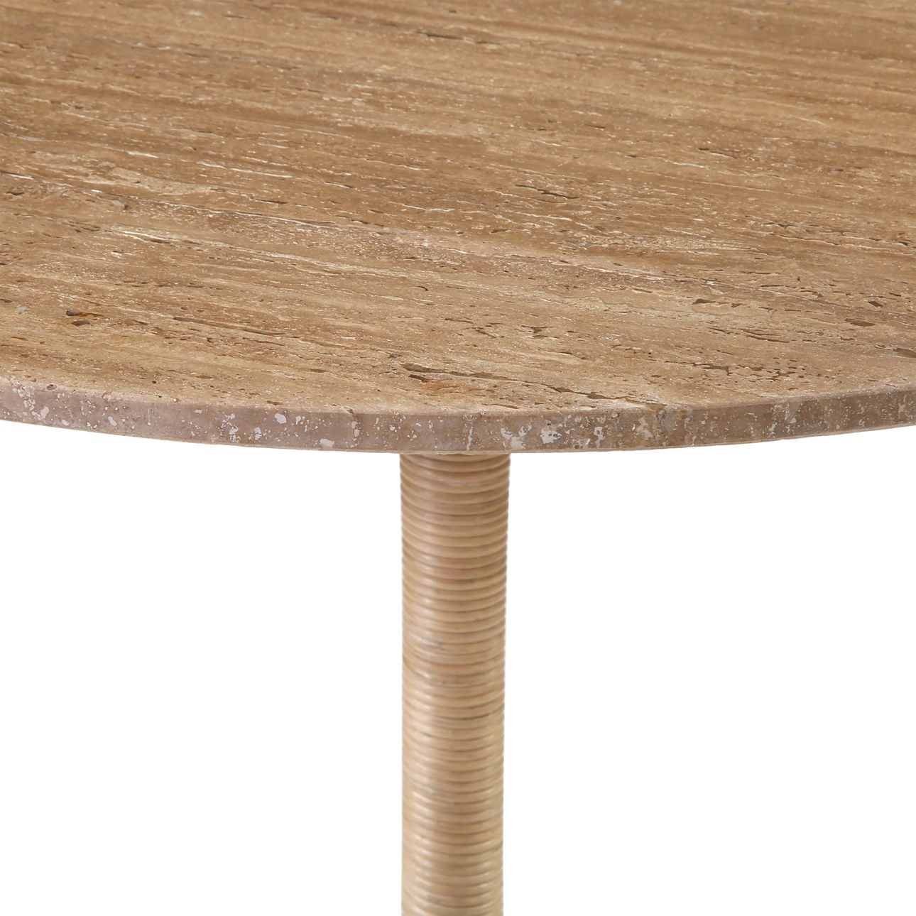 Natural Travertine, Cane and Iron Table 36 in Wide