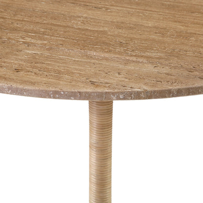 Natural Travertine, Cane and Iron Table 36 in Wide