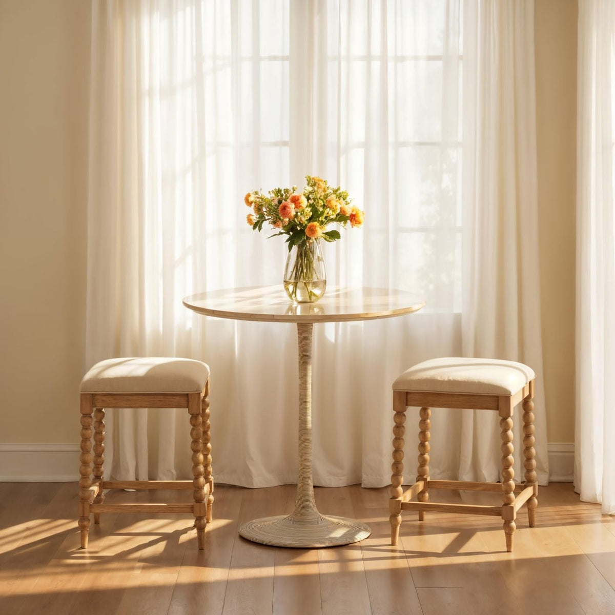 Elevated Travertine, Cane and Iron Home Accent