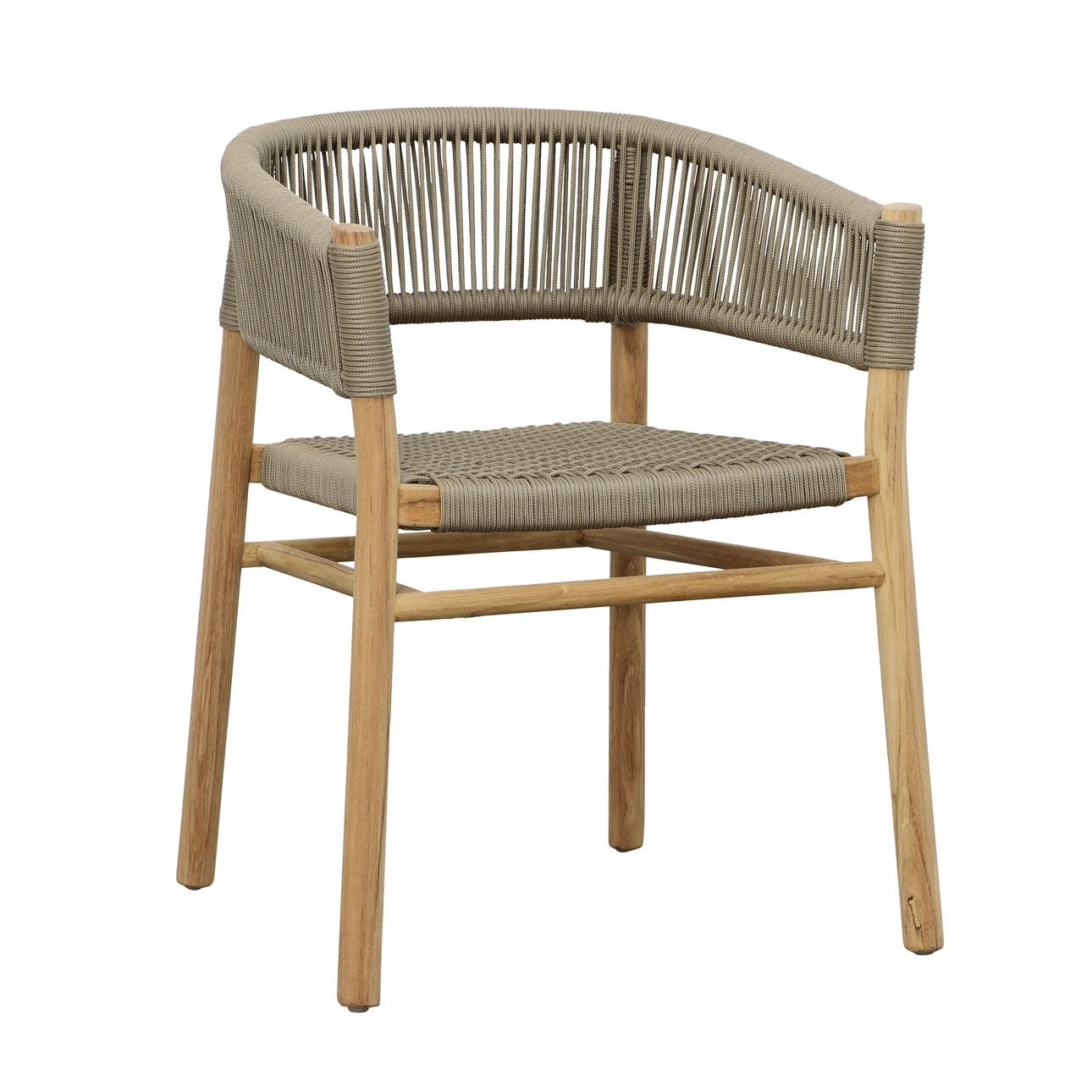 Natural Wood Finish and Taupe Rope Teak Wood with Synthetic Rope Chair 24 in Wide