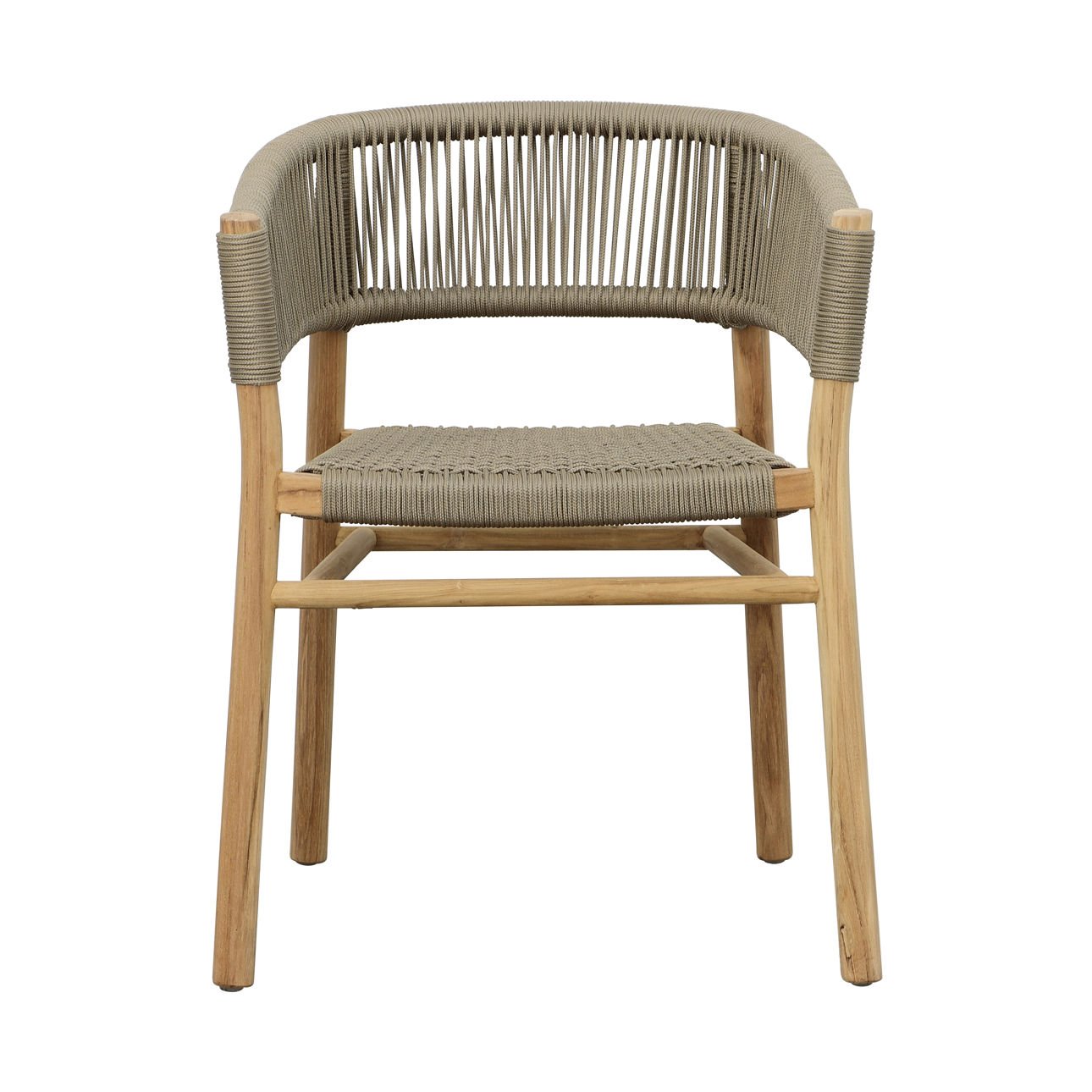 Natural Wood Finish and Taupe Rope Teak Wood with Synthetic Rope Chair 24 in Wide