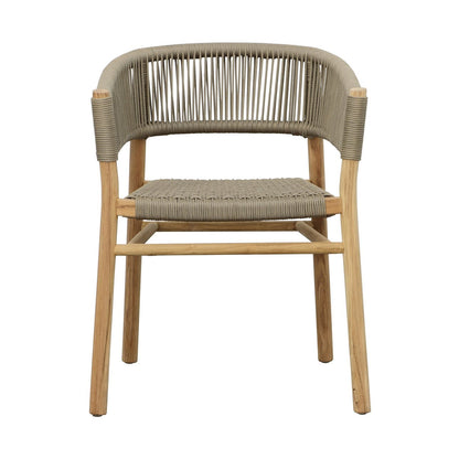 Natural Wood Finish and Taupe Rope Teak Wood with Synthetic Rope Chair 24 in Wide