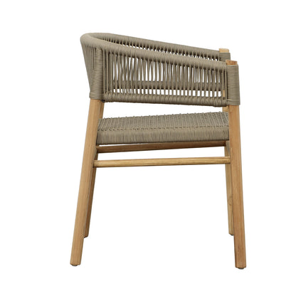 Natural Wood Finish and Taupe Rope Teak Wood with Synthetic Rope Chair 24 in Wide
