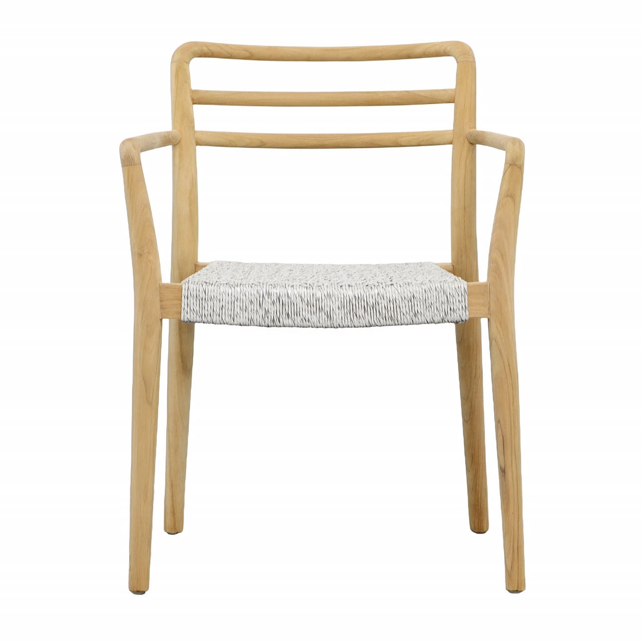 Natural Wood Finish Frame and White Weave Teak Wood with Synthetic Rope Chair 23 in Wide