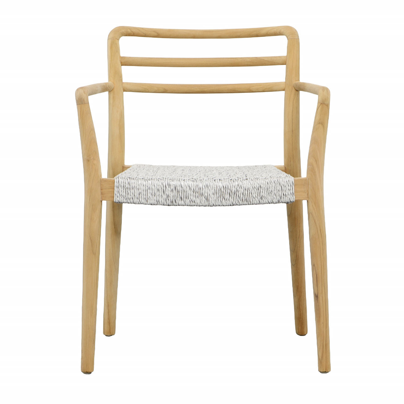 Natural Wood Finish Frame and White Weave Teak Wood with Synthetic Rope Chair 23 in Wide