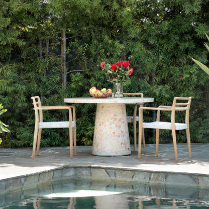 Natural Wood Finish Frame and White Weave Teak Wood with Synthetic Rope Chair 23 in Wide