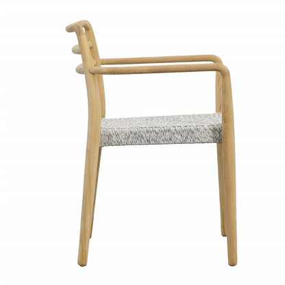 Natural Wood Finish Frame and White Weave Teak Wood with Synthetic Rope Chair 23 in Wide