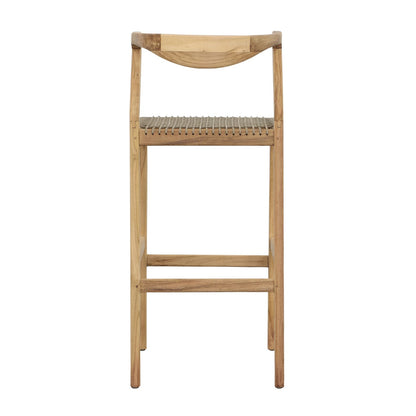 Natural and Taupe Teak Wood and Synthetic Rope Barstool 17.5 in Wide