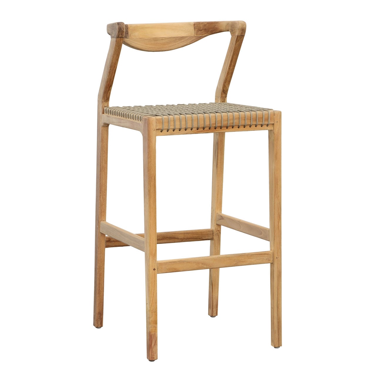 Natural and Taupe Teak Wood and Synthetic Rope Barstool 17.5 in Wide