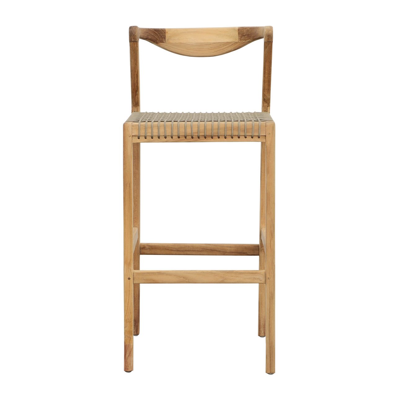 Natural and Taupe Teak Wood and Synthetic Rope Barstool 17.5 in Wide