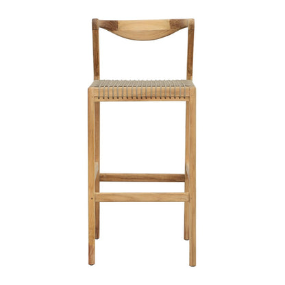 Natural and Taupe Teak Wood and Synthetic Rope Barstool 17.5 in Wide