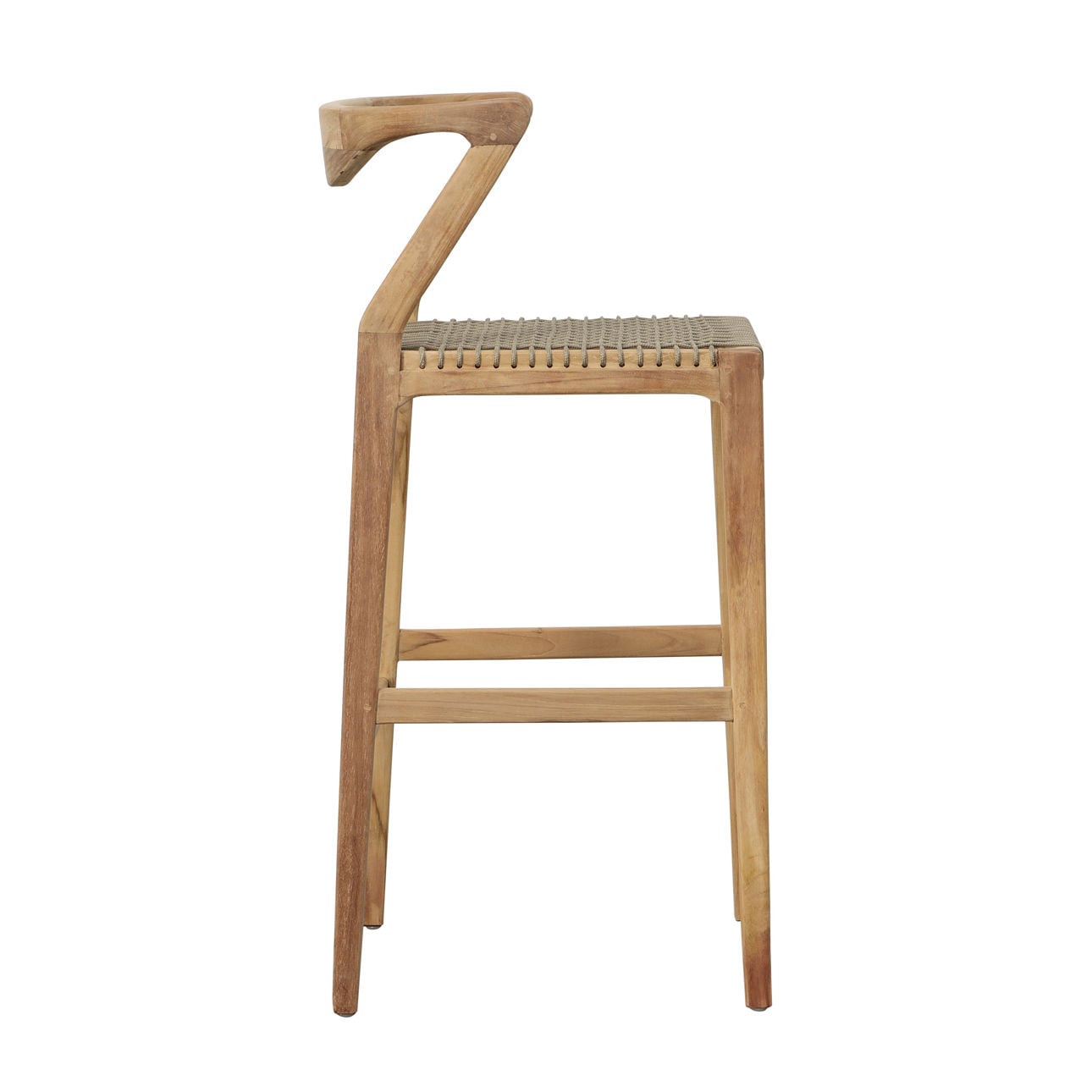 Natural and Taupe Teak Wood and Synthetic Rope Barstool 17.5 in Wide