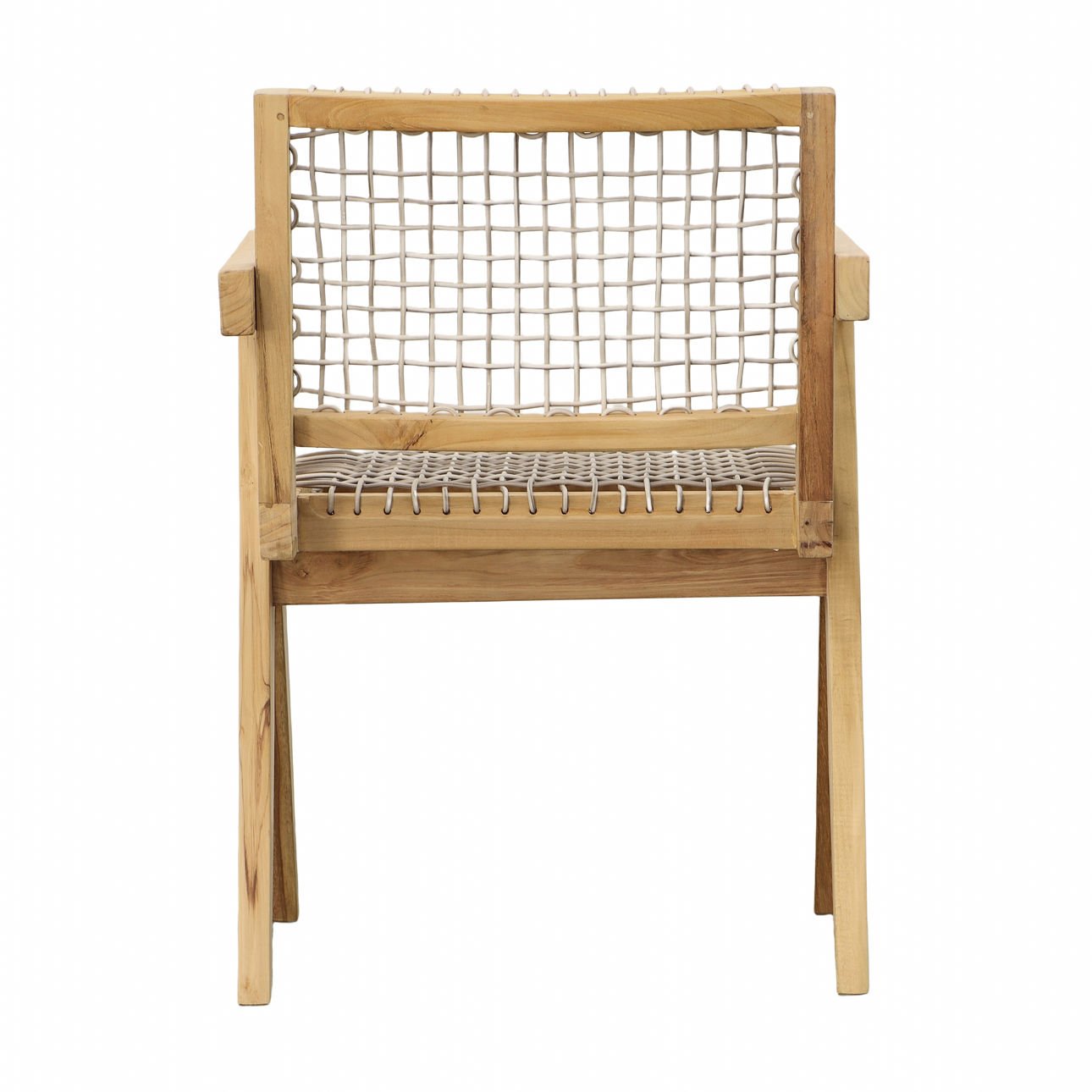 Natural Wood Finish Frame with Taupe Weave Teak Wood Frame and Synthetic Rattan Weaving Chair 22.5 in Wide