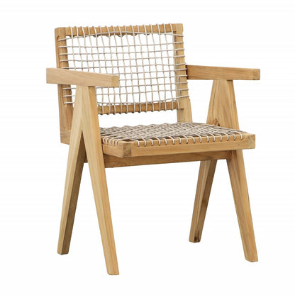 Natural Wood Finish Frame with Taupe Weave Teak Wood Frame and Synthetic Rattan Weaving Chair 22.5 in Wide