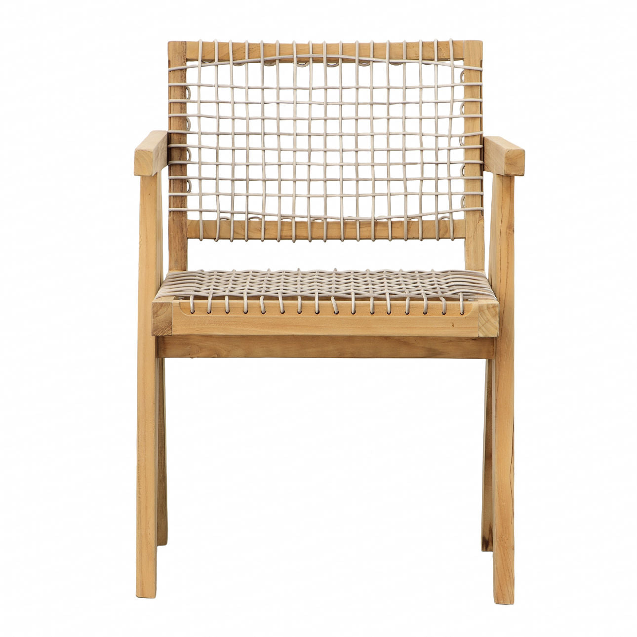Natural Wood Finish Frame with Taupe Weave Teak Wood Frame and Synthetic Rattan Weaving Chair 22.5 in Wide